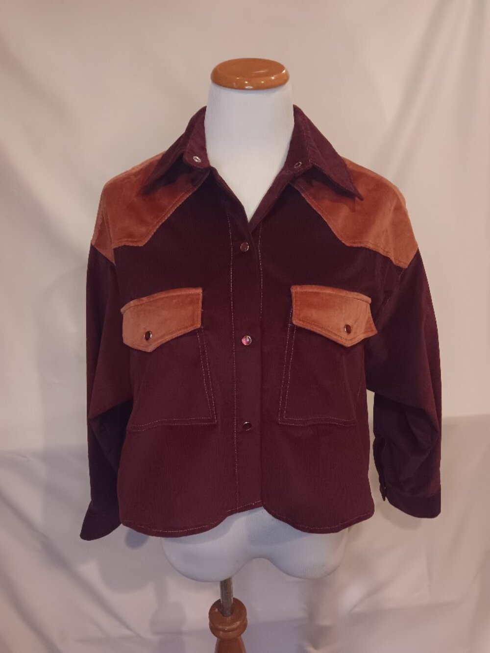 TWP Cowboy Take Me Away Corduroy Velvet Shacket NWT Burgundy Taupe Snap